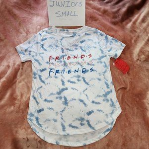 Juniors S Friends TV Logo Red White Blue Fireworks Tie Dye Graphic Tee NWT